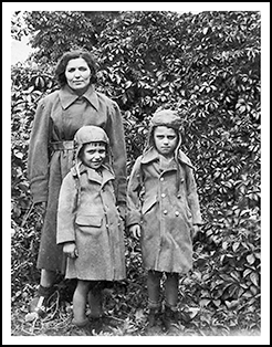 black and white image of Sonia Minuskin and her two young children